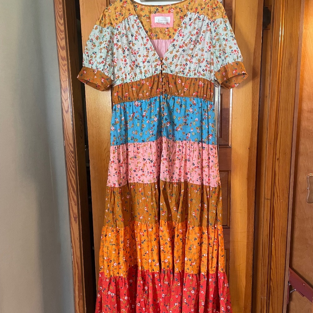 Anthropologie multicolored tiered boho dress size small